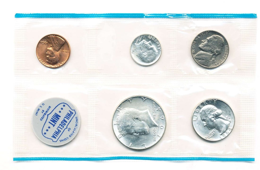 Old Time Fresh, Spectacular Original 1964 United States Mint Set (5-coins) (1 of 2)