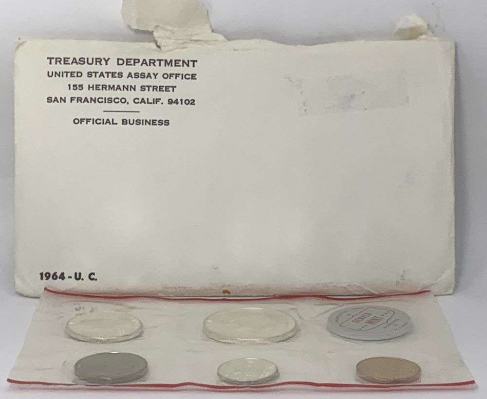 Old Time Fresh, Spectacular Original 1964-D United States Mint Set (5-coins) (1 of 3)