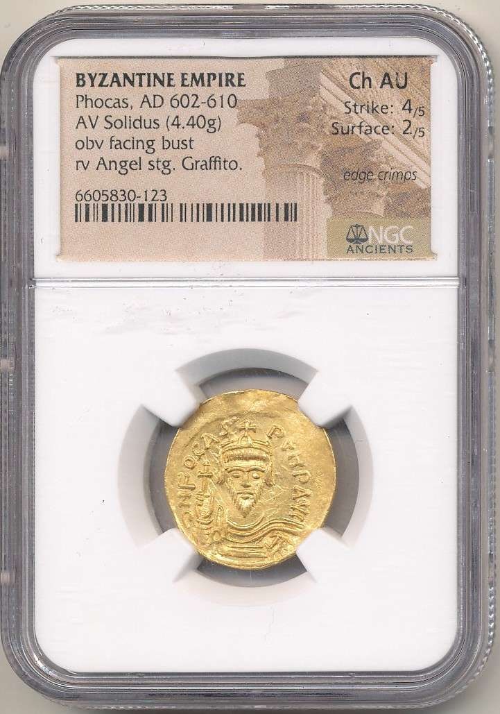 Ancient Byzantine Empire Phocas AD 602-610 AV Solidus 4.40g Gold NGC Ch AU (1 of 4)