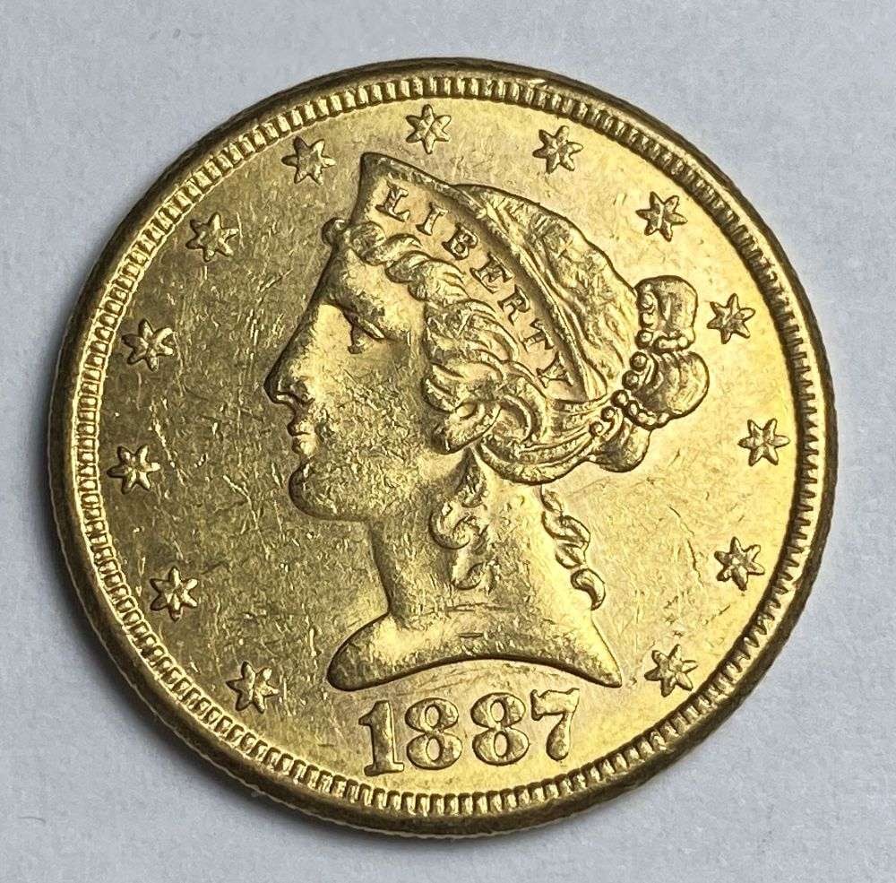 1887-S Gold $5 Liberty Head MS62 PL Details: Winner shall receive the exact coin shown here. (RR/LBBB)