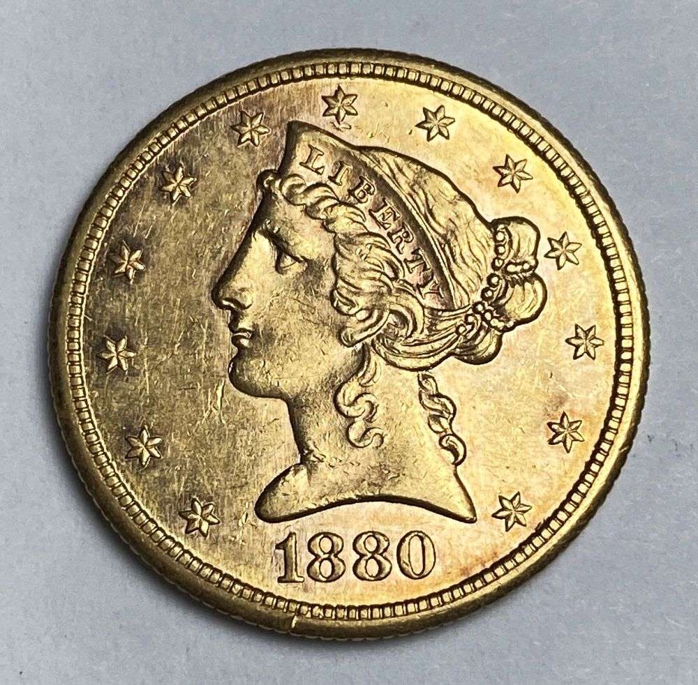 1880-S Gold $5 Liberty Head MS63 PL Details: Winner shall receive the exact coin shown here. (RR/LBEB)
