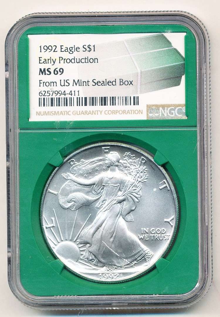 1992 American Silver Eagle NGC MS69 From U.S. Mint Sealed Box (1 of 4)