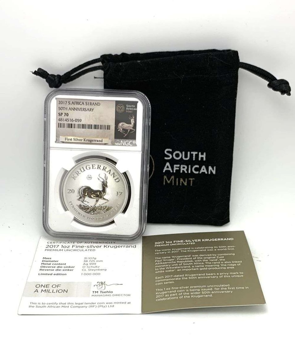 2017 South Africa Krugerrand Silver 1 ozt NGC SP70 50th Anniversary: Winner shall receive the exact coin shown here. (RM/B)