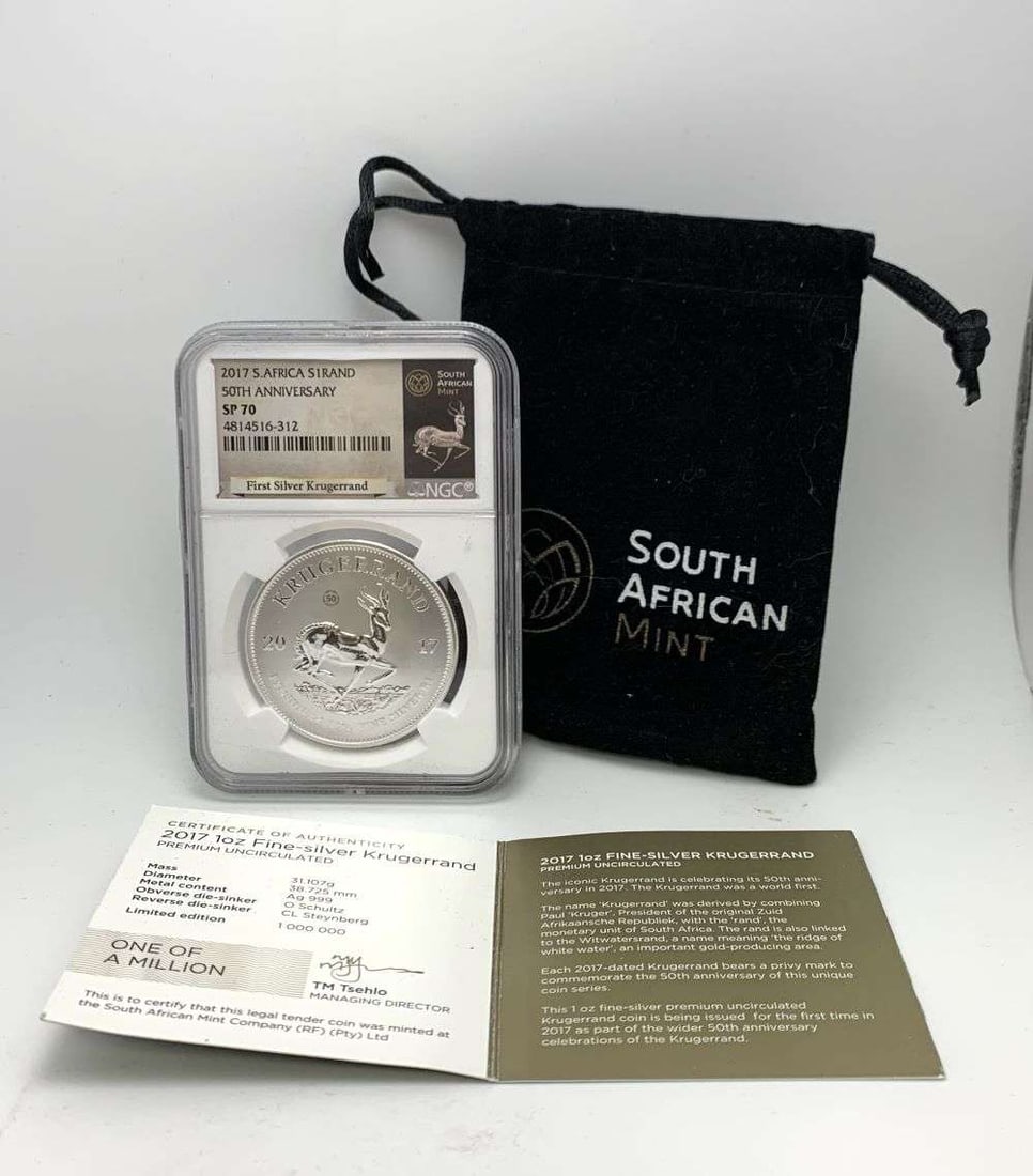 2017 South Africa Krugerrand Silver 1 ozt NGC SP70 50th Anniversary: Winner shall receive the exact coin shown here. (RM/B)