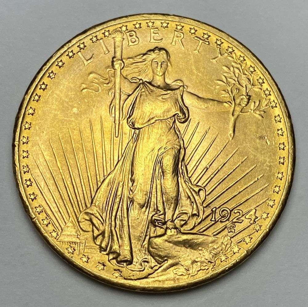Last Minute! 1924 Gold $20 Saint Gaudens MS65: Winner shall receive the exact coin shown here. (RR/PEBB)