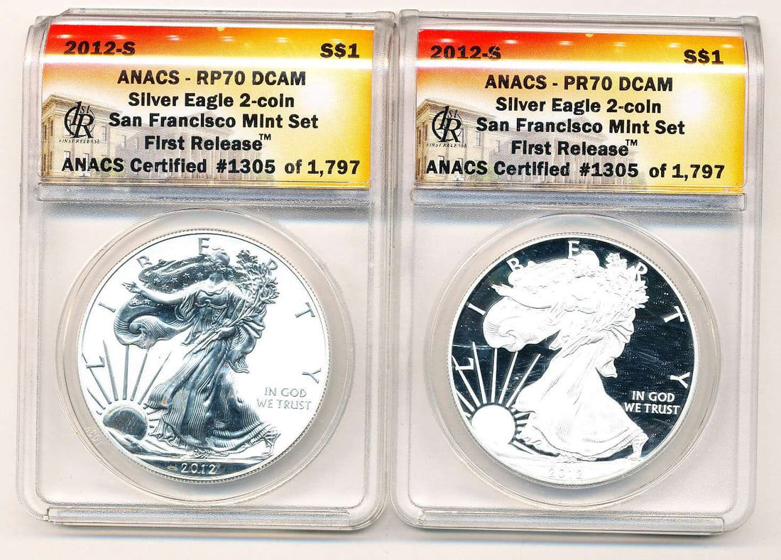2012-S American Silver Eagle ANACS RP70 DCAM & PR70DCAM Set (2-coins) (1 of 4)