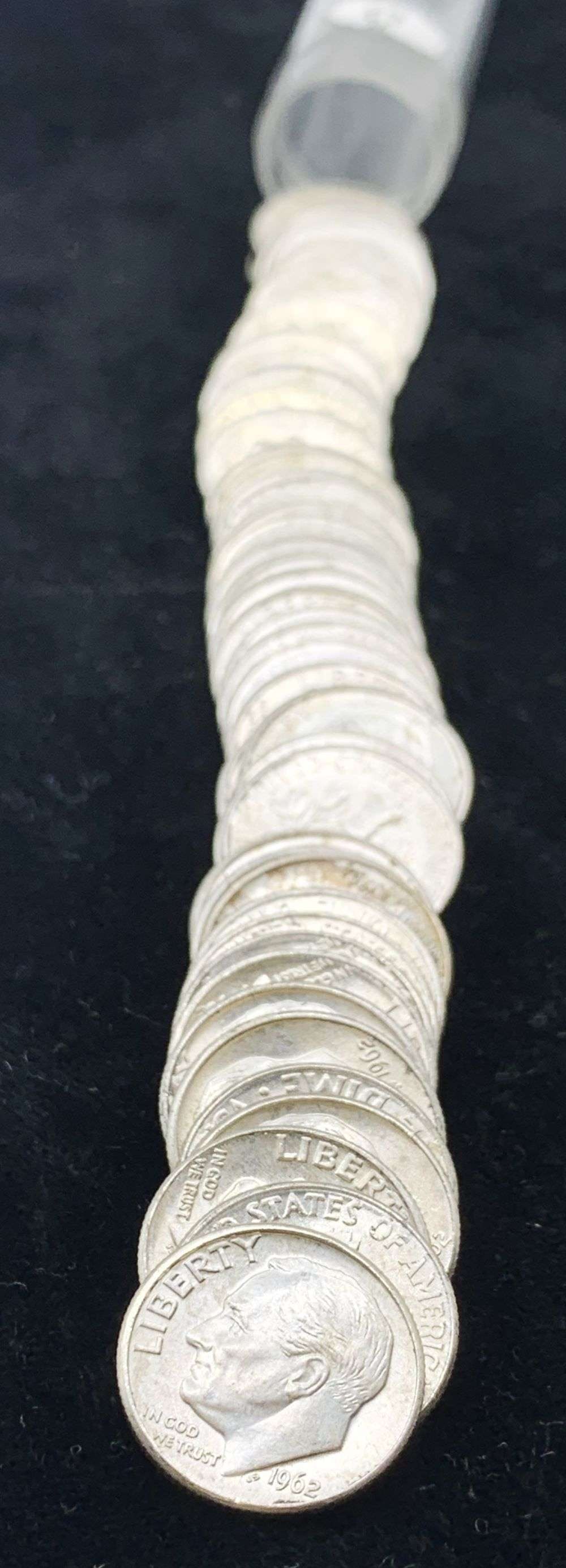 Last Minute! Roll (50-coins) 1962-D Roosevelt Silver Dime BU (1 of 3)