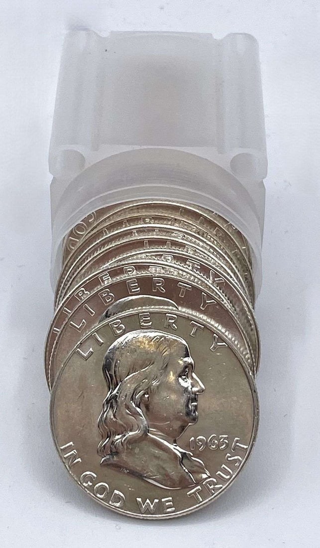 Last Minute! Fresh Roll (20) 1963-D Franklin Silver Half Dollar Mint Condition (1 of 3)