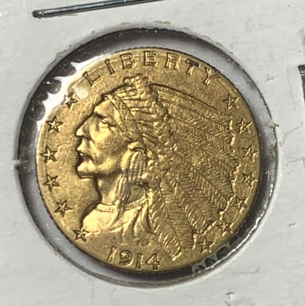 Last Minute! 1914-D Gold $2.50 Indian Head MS62 Details (1 of 3)