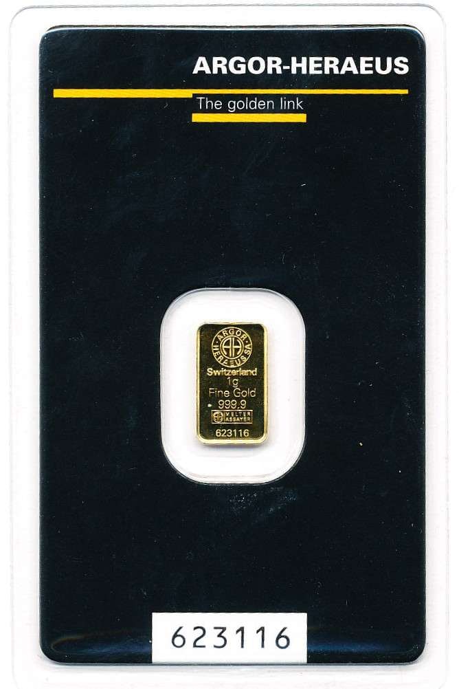 Last Minute! Sealed Argor-Heraeus 1g .9999 Gold Bar: Winner shall receive the exact bar shown here. (MK/TVC=LER)