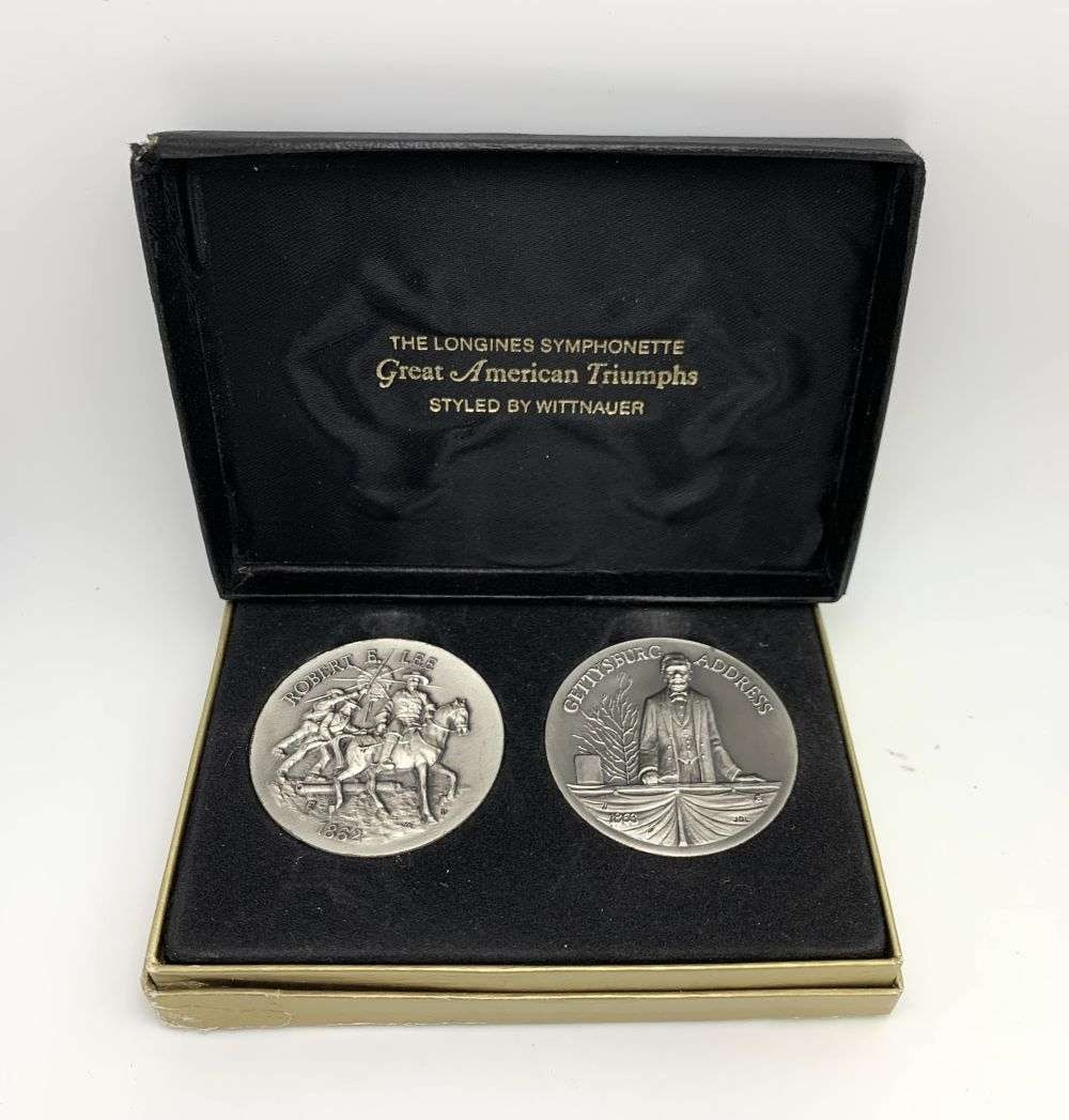 Vintage 1862-1863 Sterling Silver Medals Gettysburg Address Robert E. Lee Set (2-coins) (1 of 6)