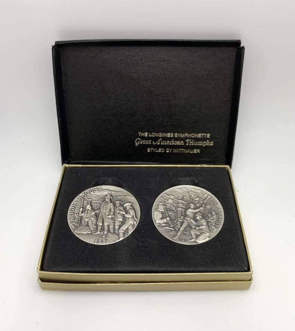 Vintage 1836-1847 Sterling Silver Medals Brigham Young & The Alamo Set (2-coins): Winner shall receive the exact set (2-coins) shown here. (RM/RB)