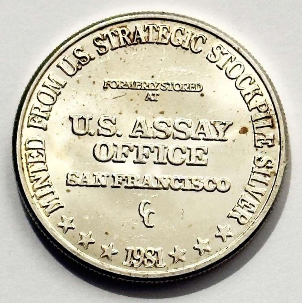 1981-CC U.S. Assay Office San Francisco 1 ozt .999 Silver Trade Unit: Winner shall receive the exact coin shown here. (SJ/B)