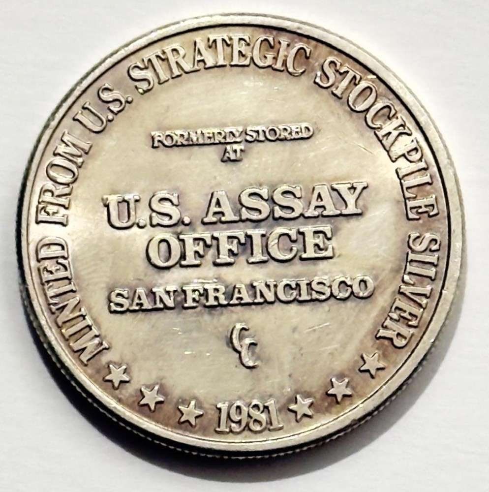 1981-CC U.S. Assay Office San Francisco 1 ozt .999 Silver Trade Unit: Winner shall receive the exact coin shown here. (SJ/B)