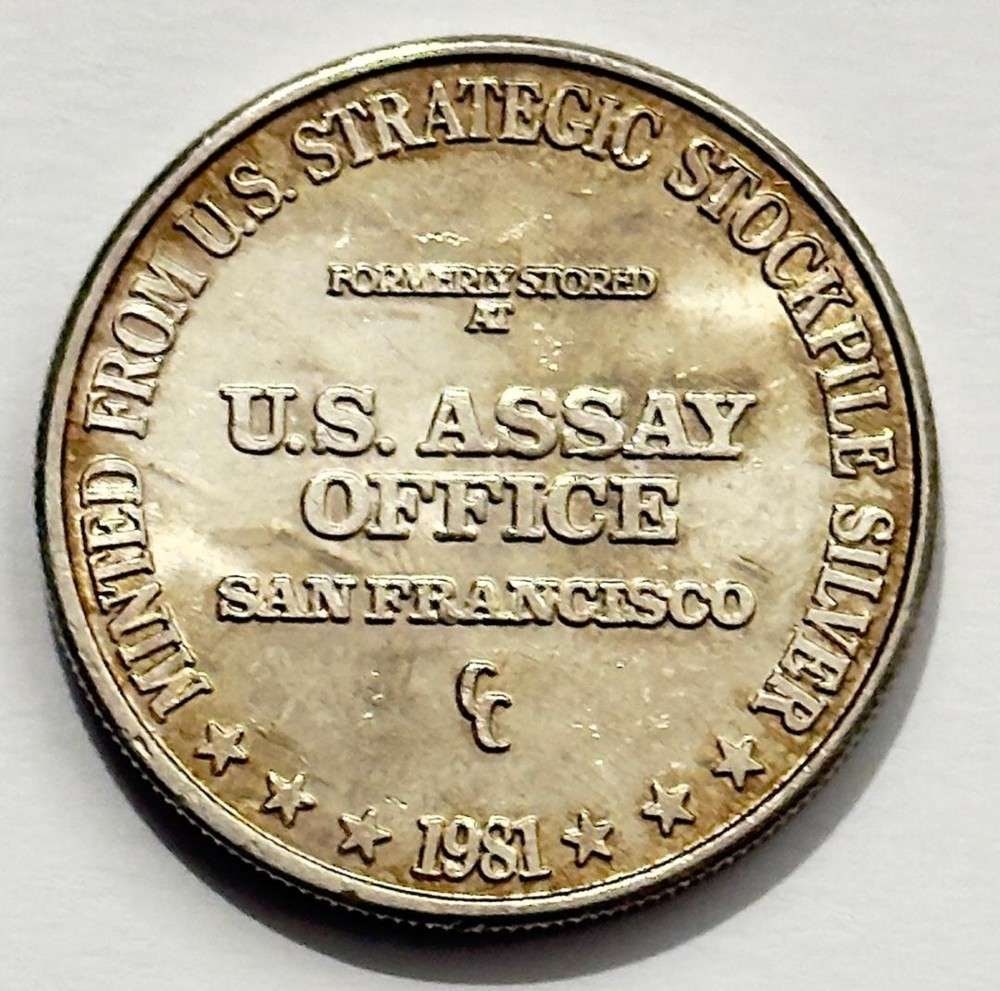 1981-CC U.S. Assay Office San Francisco 1 ozt .999 Silver Trade Unit: Winner shall receive the exact coin shown here. (SJ/B)