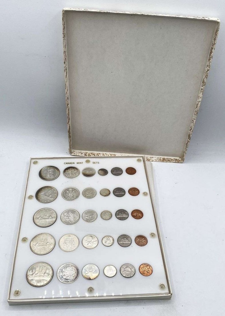 Vintage Crisp BU 1958-1962 Canadian 80% Silver PL 5.5 ozt ASW Set (30-coins): Each year contains a dime, a quarter, a half dollar, and dollar that are 80% silver. Winner shall receive the exact set (30-coins) shown here. (MK/B)