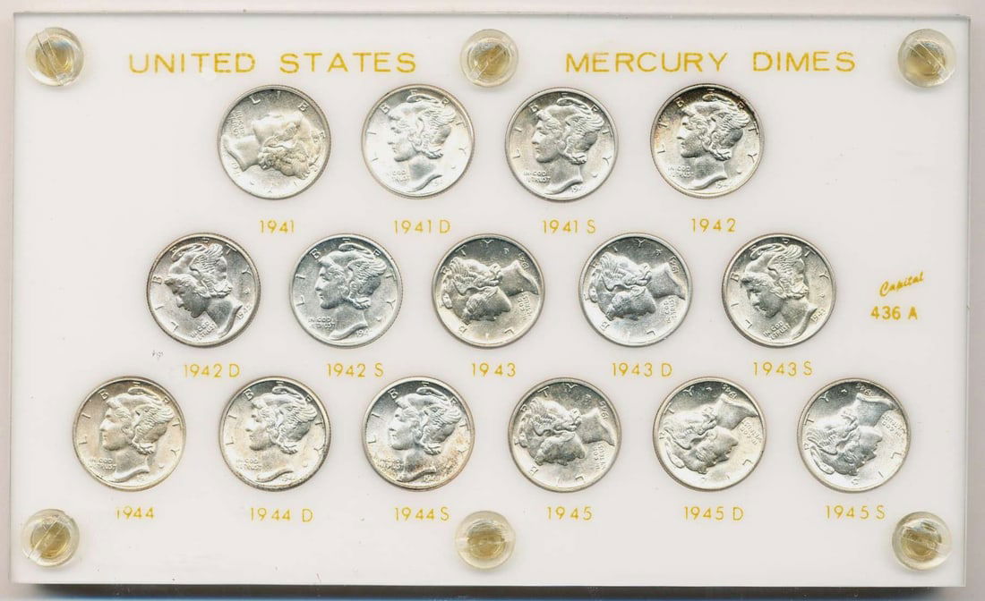 Magnificent Extremely High Grade 1941-1945-S Mercury Silver Dime Set (15-coins): Winner shall receive the exact set (15-coins) shown here. (MK/B)
