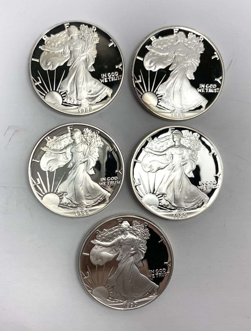 1988-S-1990-S Proof American Silver Eagle (5-coins) (1 of 6)