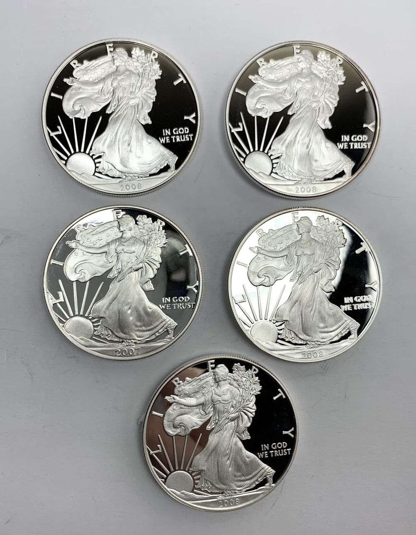 2007-W-2008-W Proof American Silver Eagle (5-coins) (1 of 6)