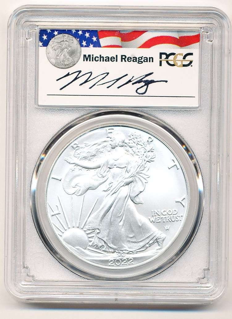 2022 American Silver Eagle PCGS MS70 Signed By Michael Reagan (1 of 4)