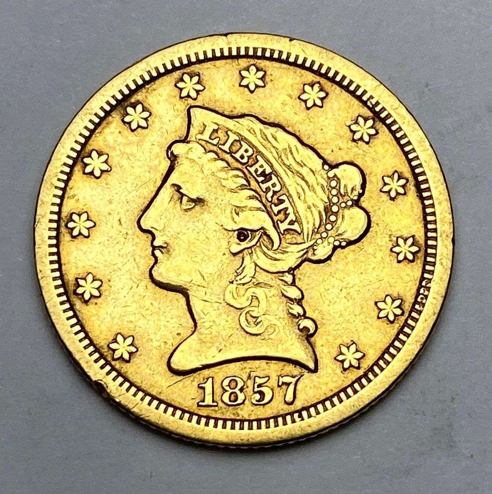 Super Rare 1857-S Gold $2.50 Liberty Head AU58 Details (1 of 2)
