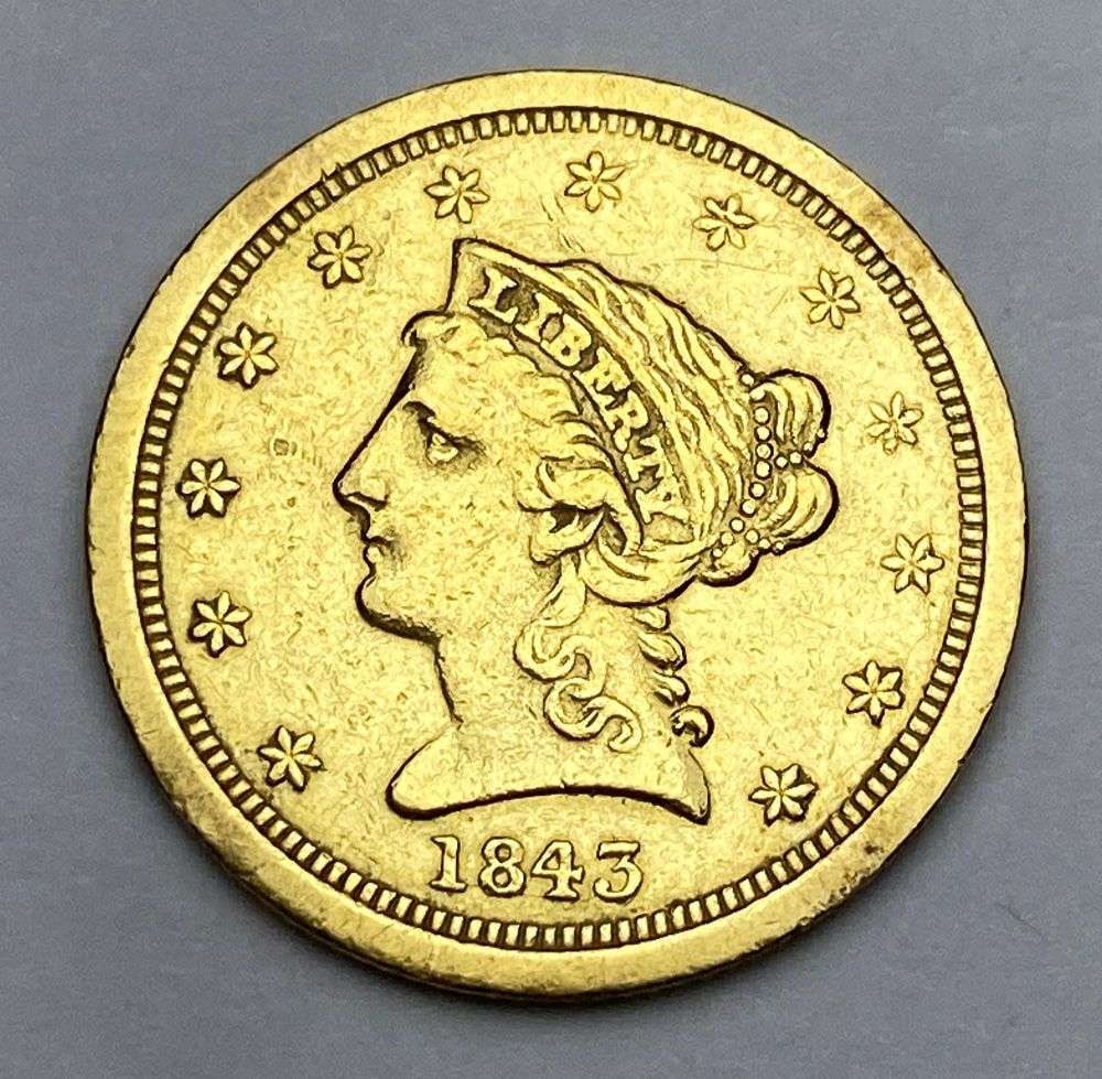 Super Rare 1843-O Gold $2.50 Liberty Head AU58 Details (1 of 2)
