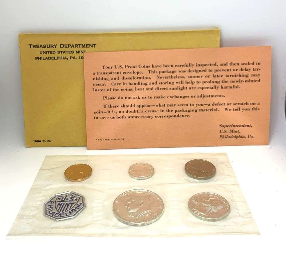 1964 United States 90% Silver Proof Set (5-coins): Winner shall recieve the exact set (5-coins) shown here. (RM/B)