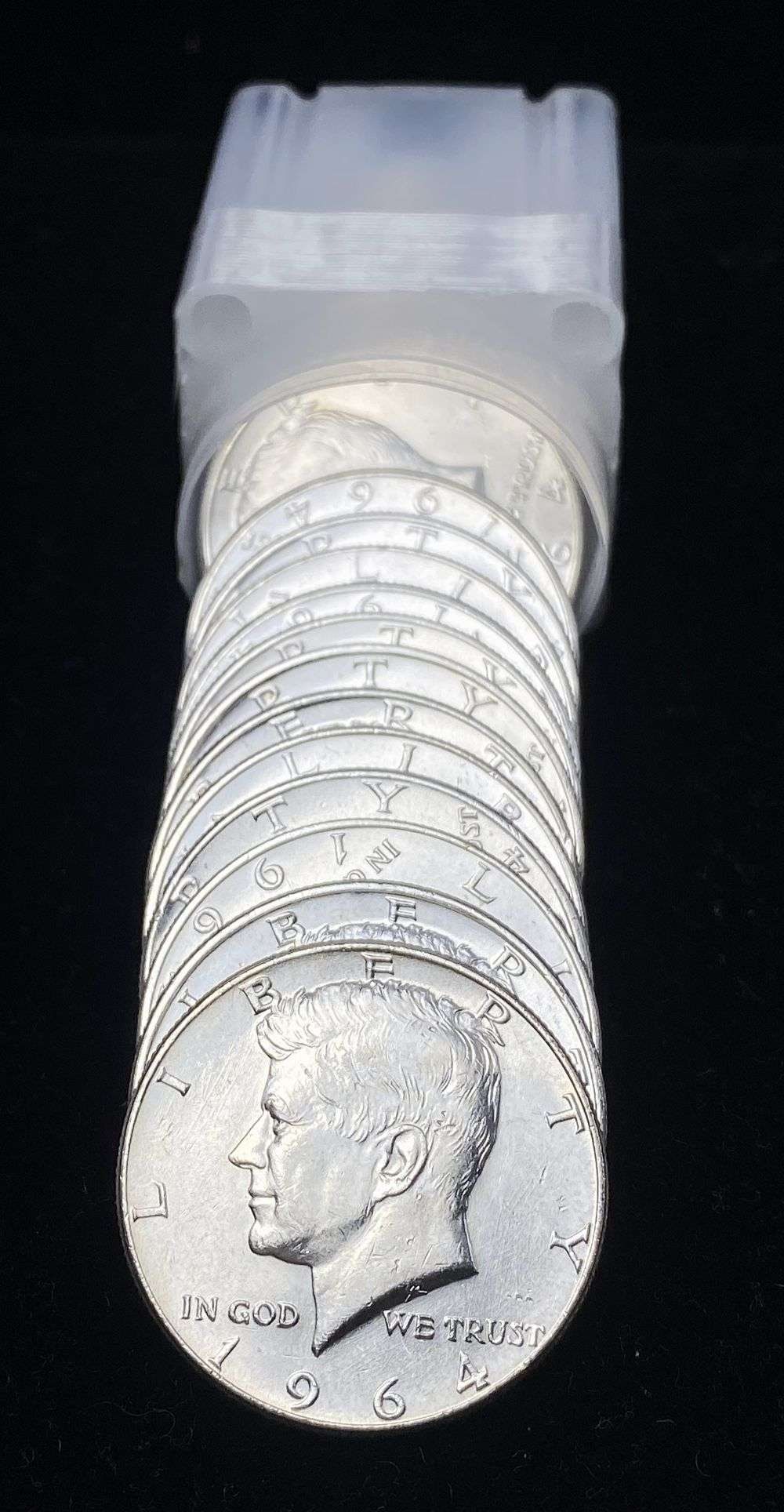 Old Time Fresh Mint Condition Roll (20) 1964 JFK Half Dollar 90% Silver: Winner shall receive the exact roll (20-coins) shown here. (RR/RIR)