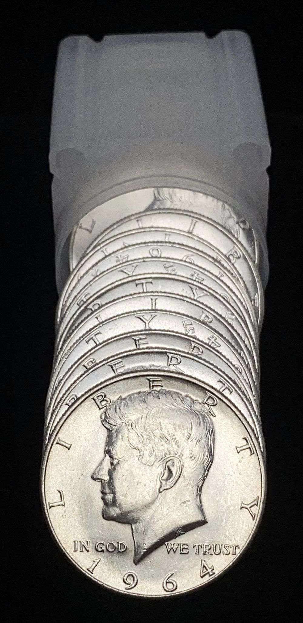 Old Time Fresh Mint Condition Roll (20) 1964 JFK Half Dollar 90% Silver: Winner shall receive the exact roll (20-coins) shown here. (RR/RIR)