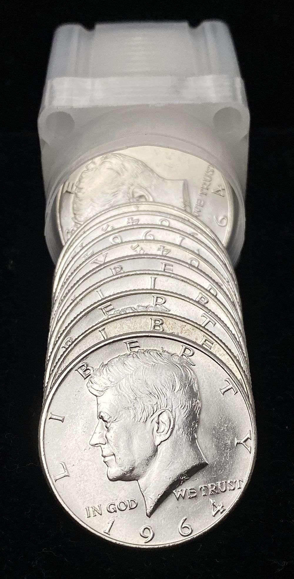 Old Time Fresh Mint Condition Roll (20) 1964 JFK Half Dollar 90% Silver: Winner shall receive the exact roll (20-coins) shown here. (RR/RIR)