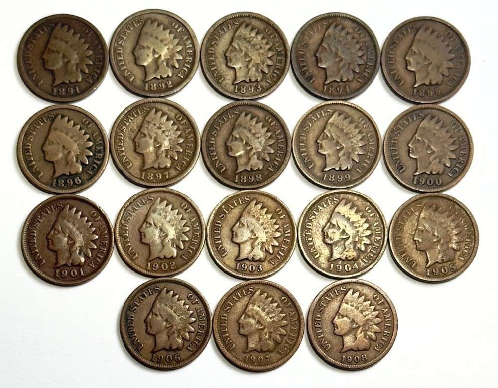 1891-1908 Indian Head Cents Fine (18-coins) (1 of 10)