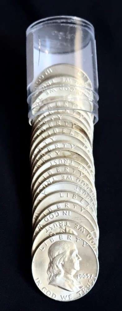 Roll (20) 1963-D Franklin 90% Silver Half Dollars: Winner shall receive the exact roll (20-coins) shown here. (SJ/RBB)