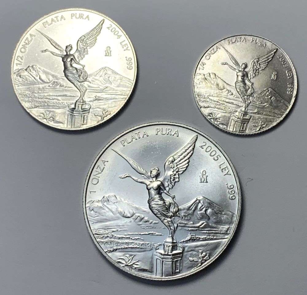 Rare 2004-2005 Mexican Libertad 1.75 ozt .999 Silver Set (3-coins): Winner shall receive the exact set (3-coins) shown here. (MK/TVC=B)