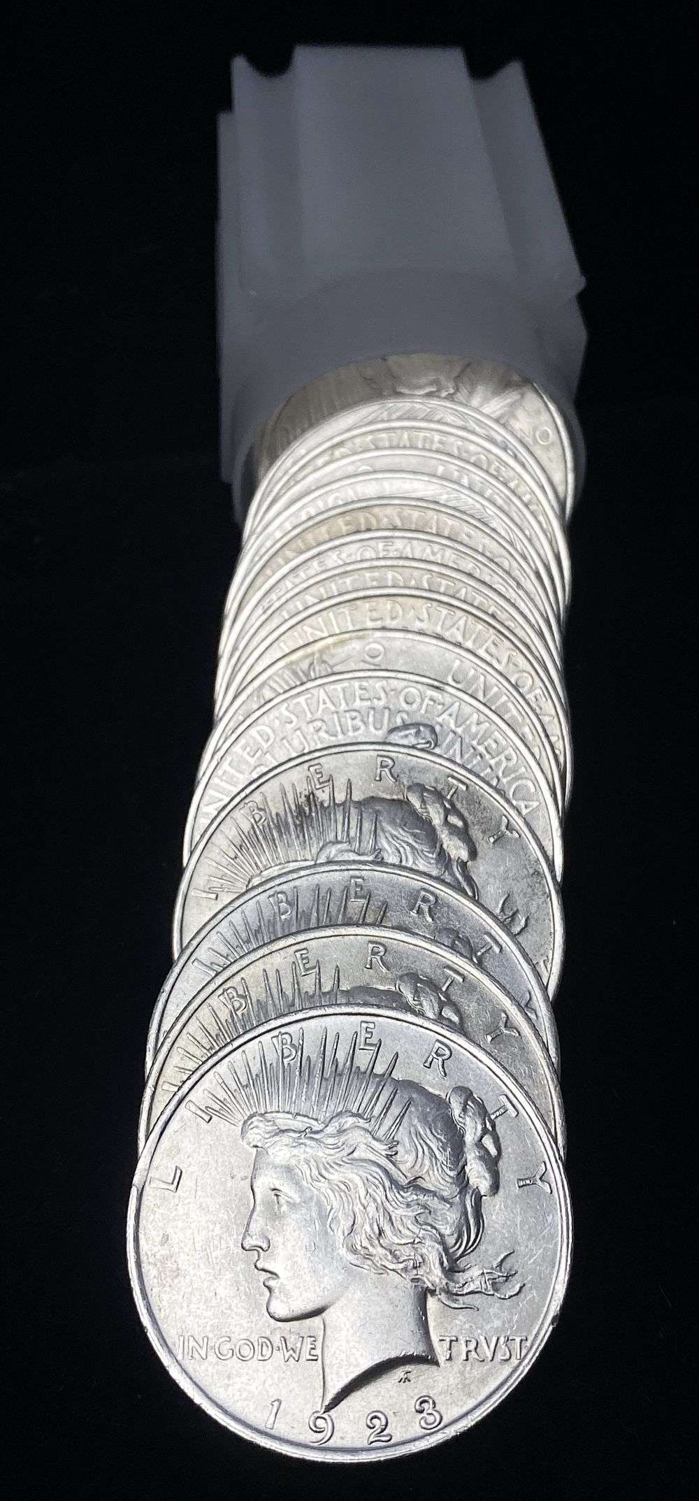 Like New Roll (20-coins) 1923 Peace Silver Dollar: Winner shall receive the exact roll (20-coins) shown here. (RR/LUBB)