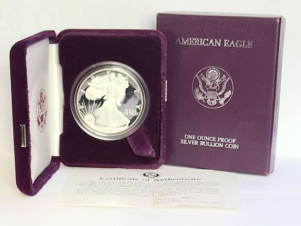 First Year 1986-S American Silver Eagle PF69+ OGP: Winner shall receive the exact coin shown here. (SJ/B)