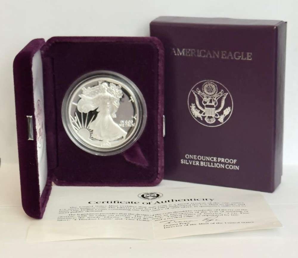 Rare Date 1990-S American Silver Eagle PF69+ OGP: Winner shall receive the exact coin shown here. (SJ/B)