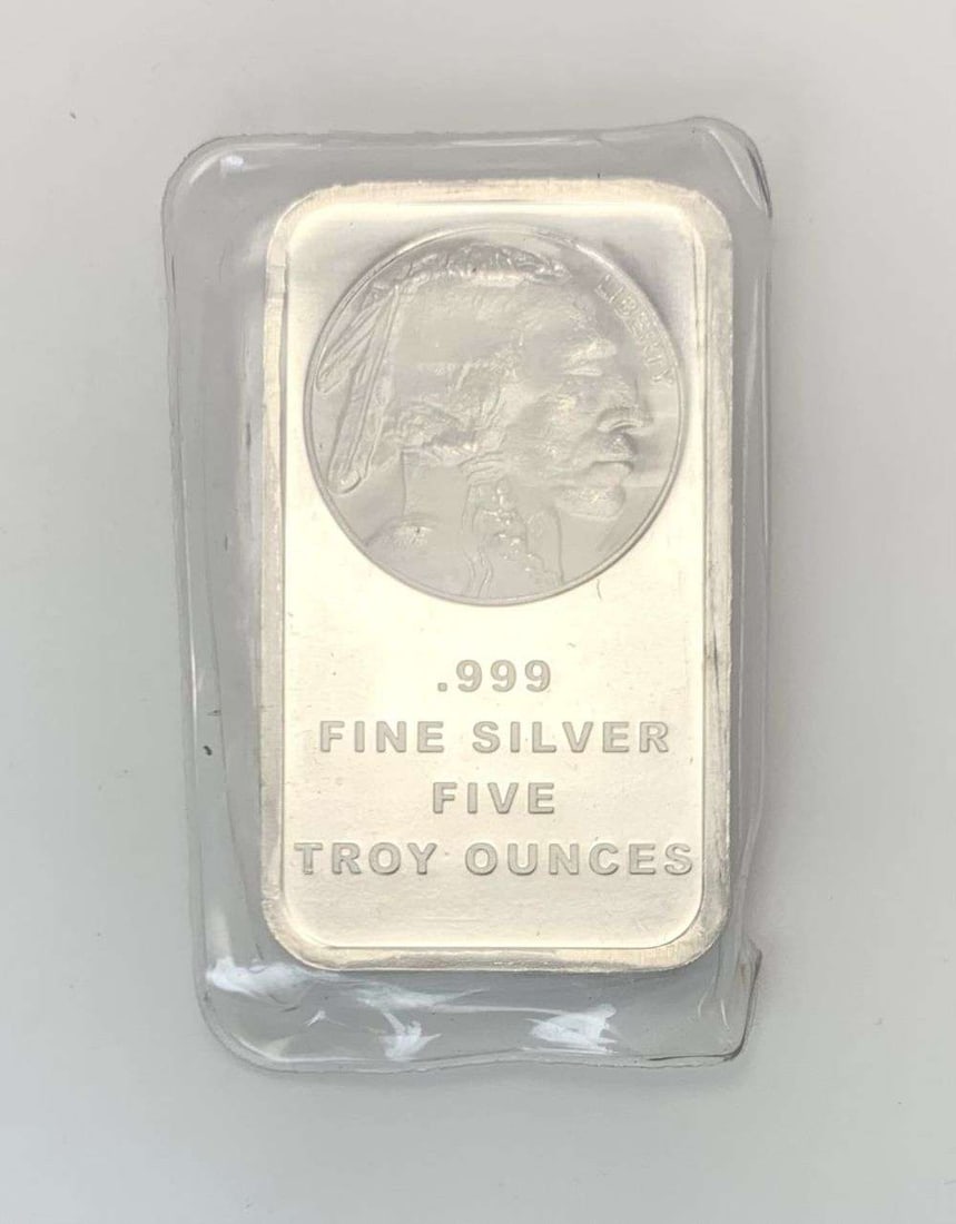 Buffalo Design 5 ozt .999 Silver Bar: Winner shall receive the exact bar shown here. (RM/B)