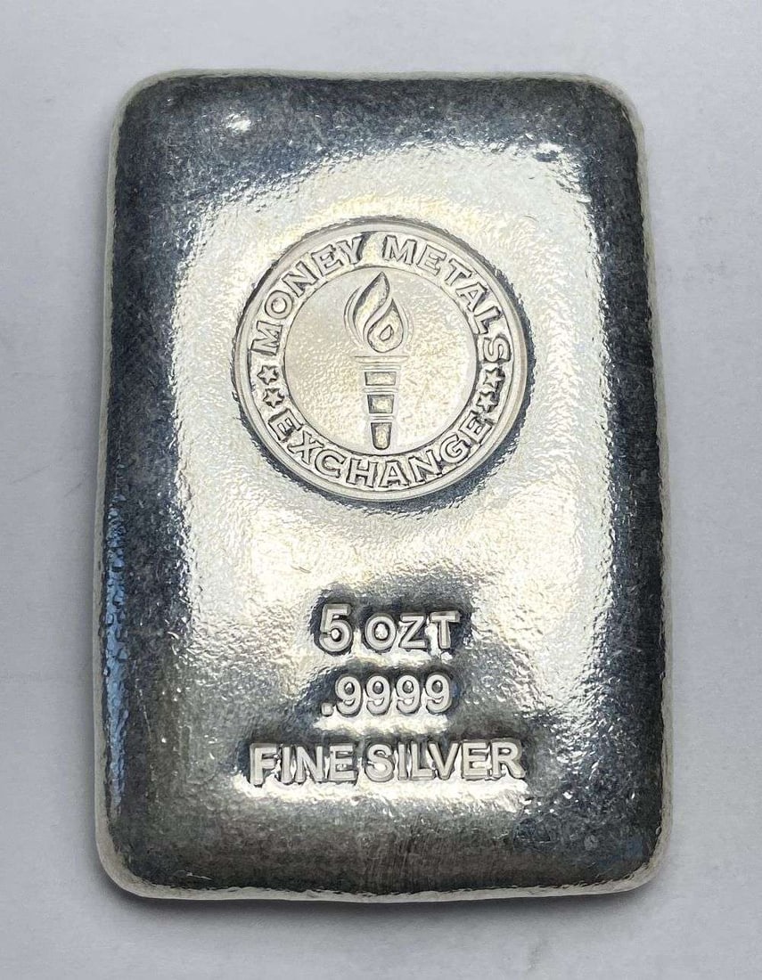 Last Minute! Rare Vintage Money Metals Exchange 5 ozt .999 Silver Bar: Winner shall receive the exact bar shown here. (RR/URB)