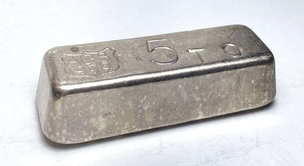 Last Minute! Rare Vintage AGS 5 ozt .999 Silver Bar (1 of 4)