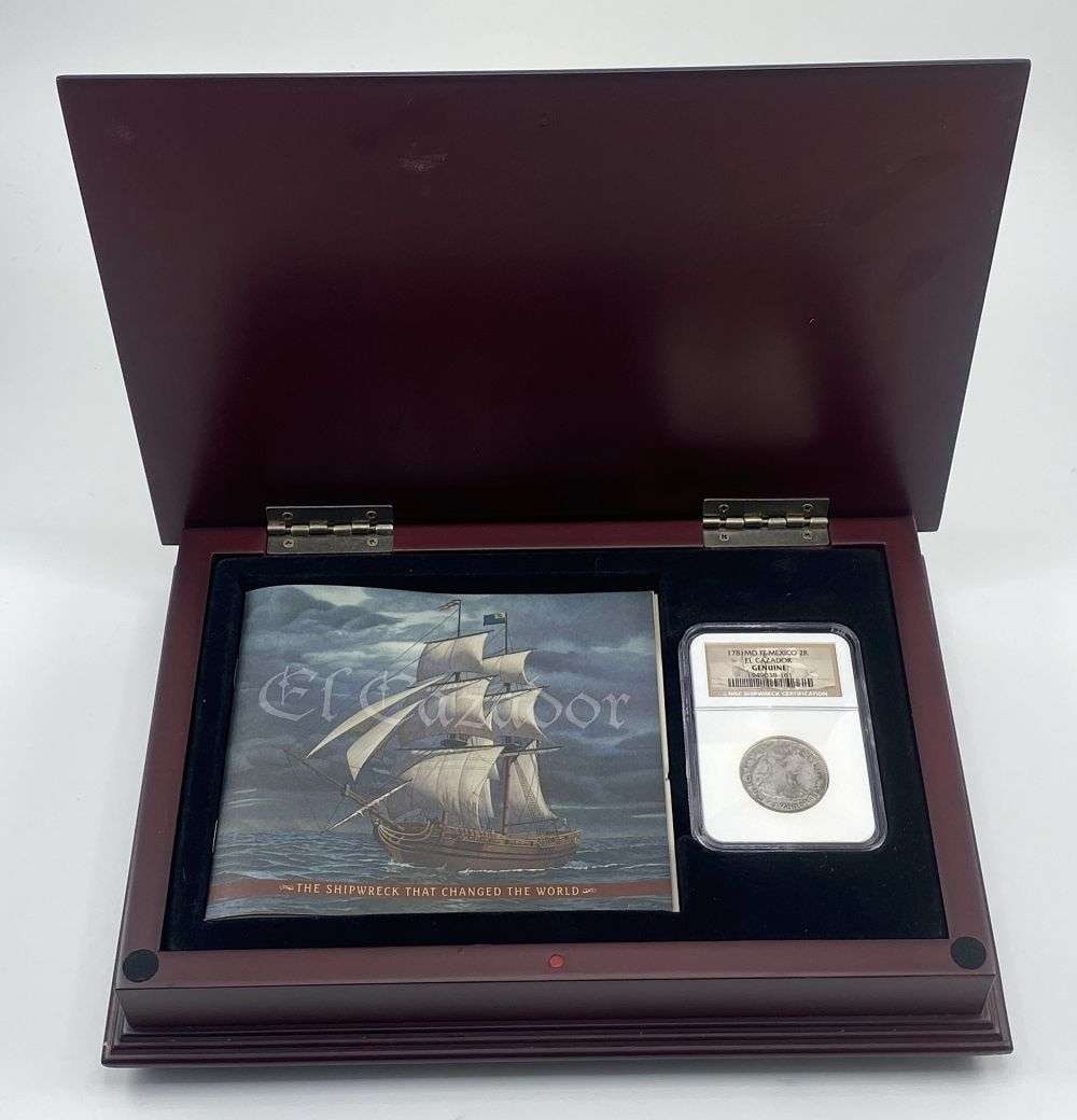 Last Minute! El Cazador Shipwreck 1781 Mexico 2 Reales Silver NGC Genuine: For those of you that know Ken, our founder and owner, he went to Alabama several times around the year 2000 and was in the very formative, early stages of the El Cazador shipwreck. Many stories to
