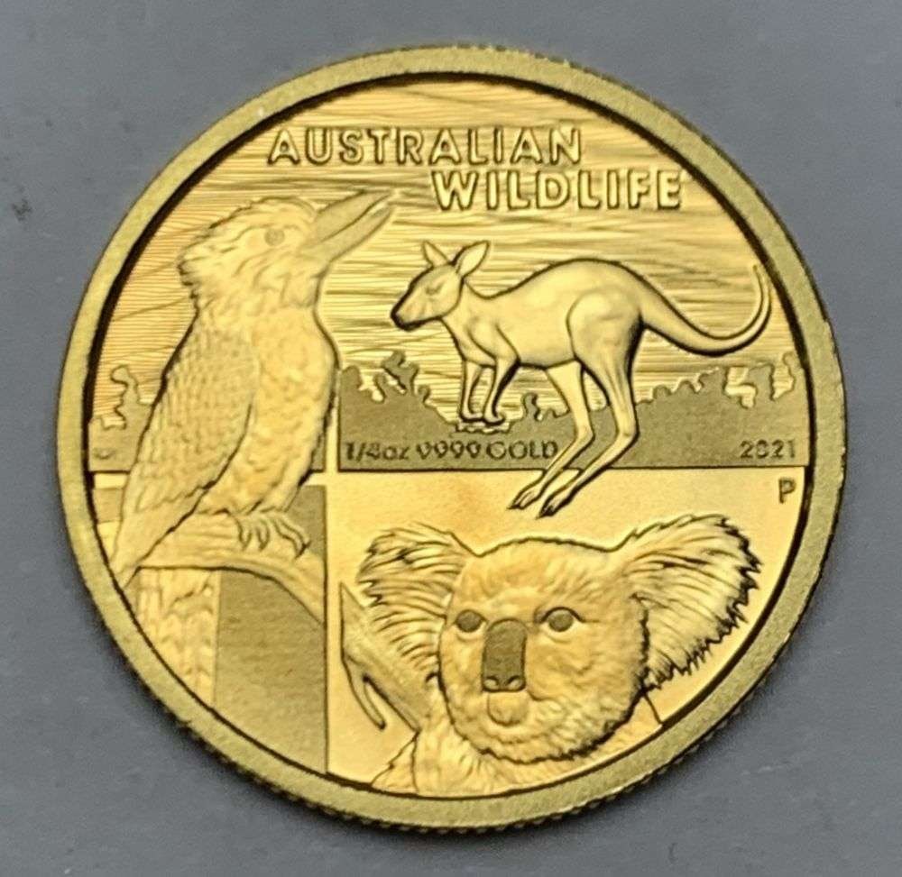 Last Minute! 2021-P Australia $25 Wildlife 1/4th ozt .9999 Gold: Winner shall receive the exact coin shown here. (RM/B)