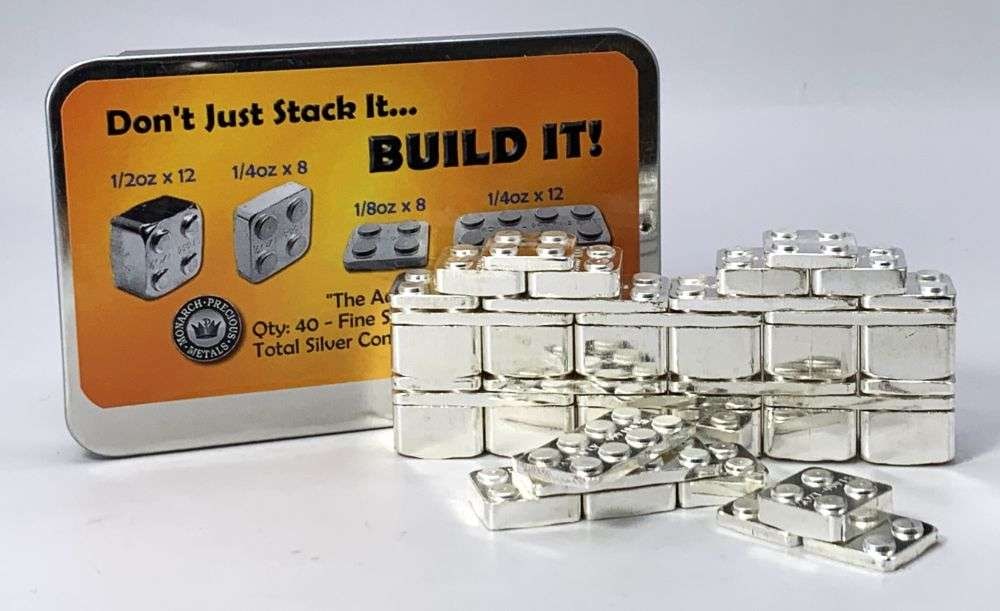 Last Minute! Monarch Lego Bricks 1/8, 1/4, and 1/2 ozt .999 Silver Acessory Set (40-bars) (1 of 5)