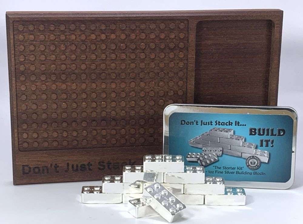 Last Minute! Monarch Lego Bricks 1 ozt .999 Silver Starter Pack Set (12-bars) with Collector Board: Winner shall receive the exact case (12-bars) and board shown here. (MK/B)