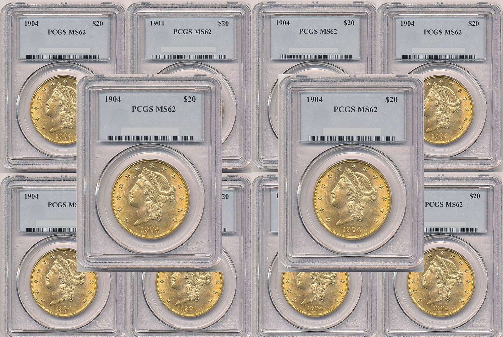 Ten (10) Gold $20 Liberty Head PCGS MS62 (1 of 4)