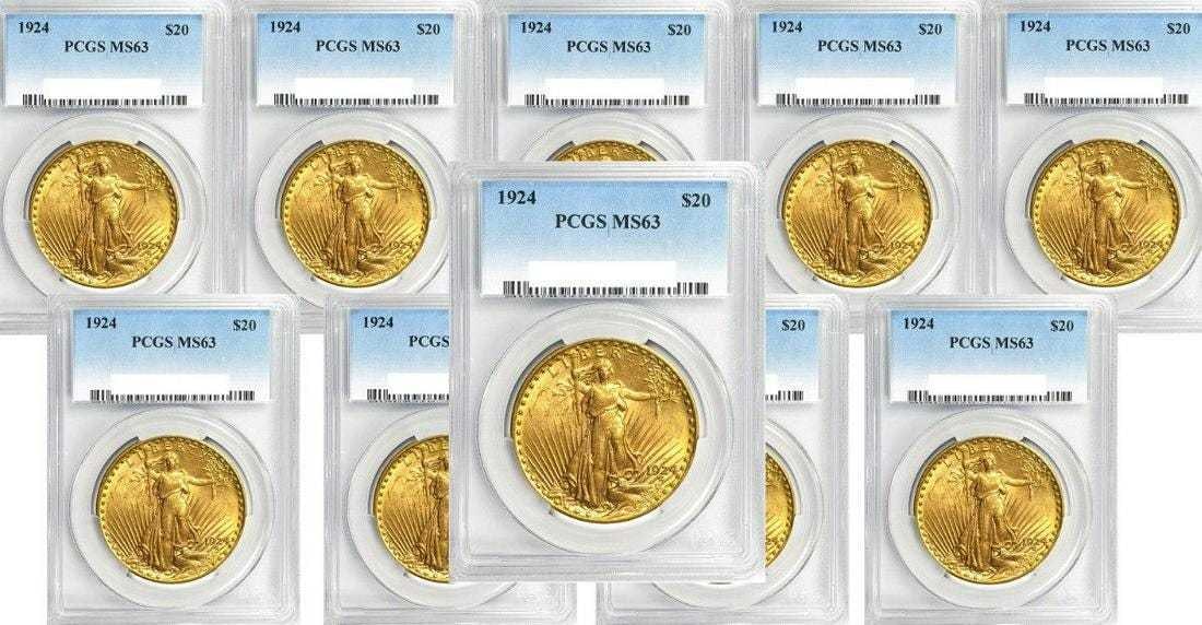 Ten (10) Gold $20 Saint Gaudens PCGS MS63 (1 of 1)