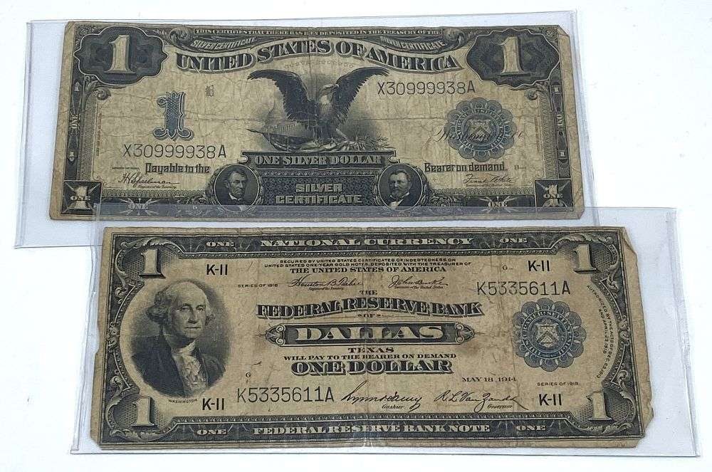 1899-1918 U.S. Black Eagle Silver Certificate VG & Large National Currency Dallas Note VG (2-notes) (1 of 3)