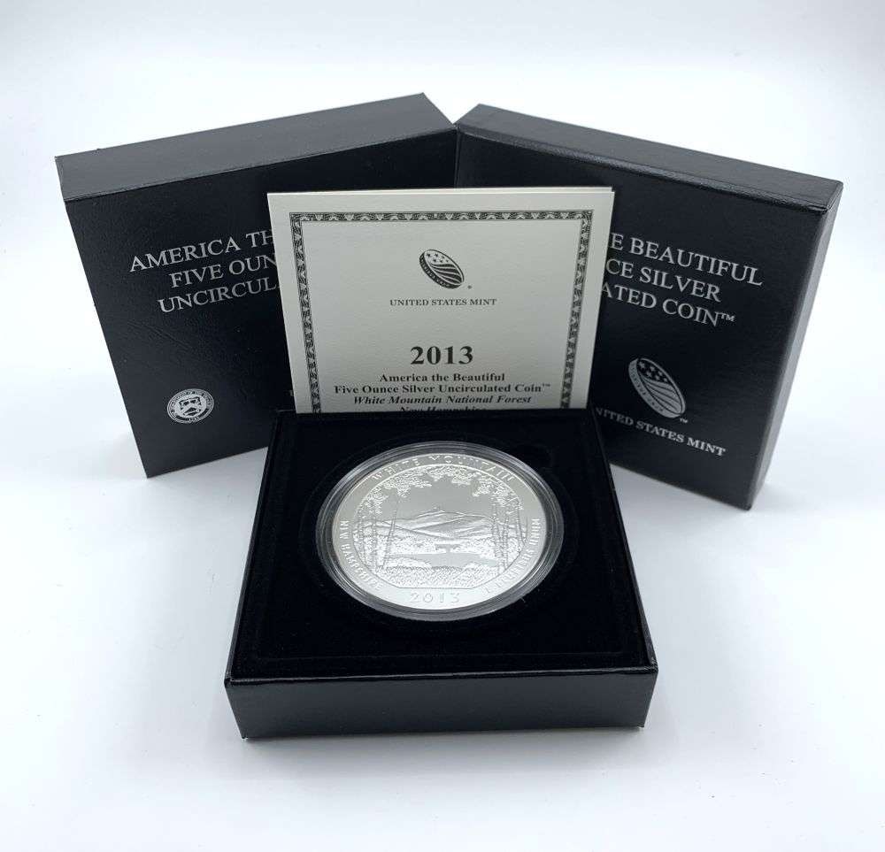2013-P ATB New Hampshire "White Moutain" 5 ozt .999 Silver OGP (1 of 7)