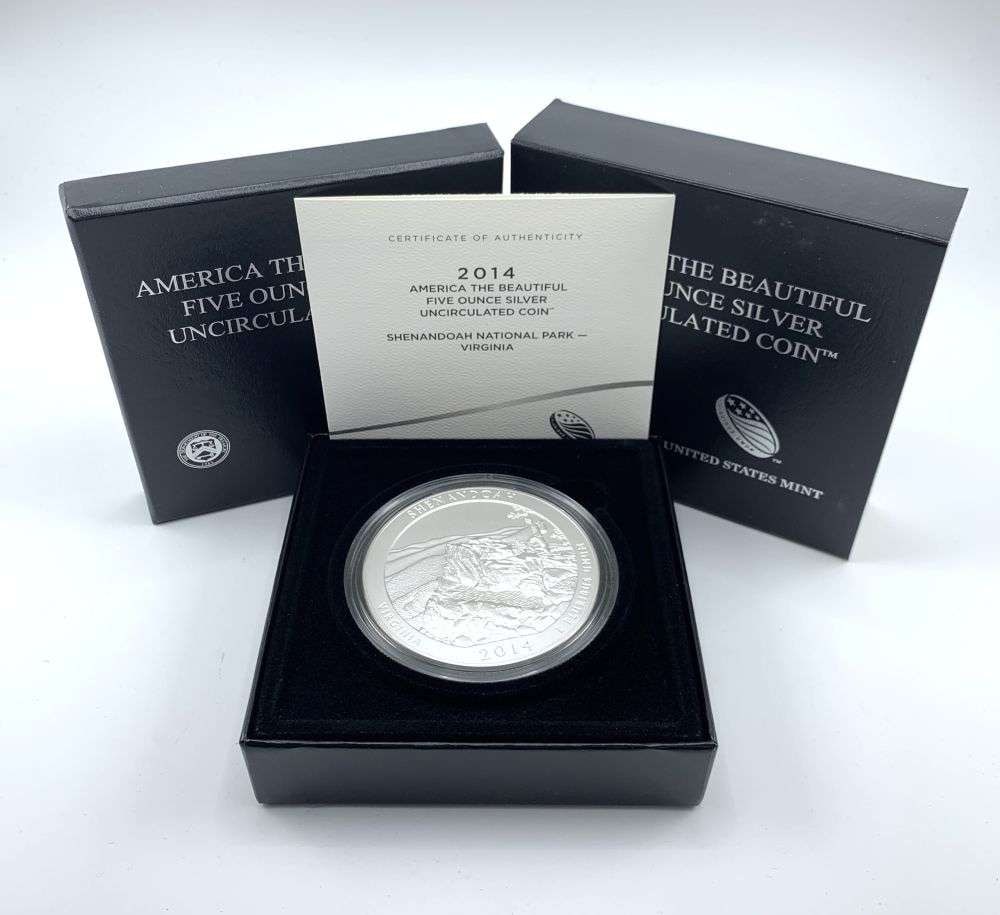 2014-P ATB Virginia "Shenandoah" 5 ozt .999 Silver OGP: Winner shall receive the exact coin shown here. (RM/RLR)