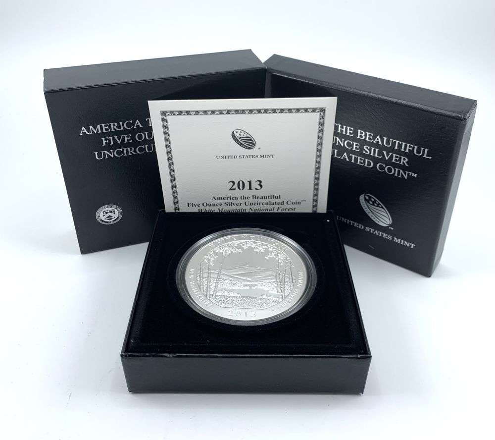 2013-P ATB New Hampshire "White Mountain" 5 ozt .999 Silver OGP: Winner shall receive the exact coin shown here. (RM/RLR)