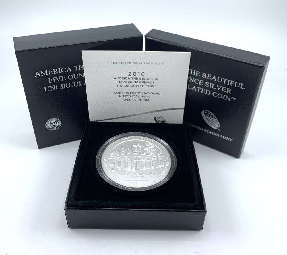 2016-P ATB West Virginia "Harpers Ferry" 5 ozt .999 Silver OGP: Winner shall receive the exact coin shown here. (RM/RLR)